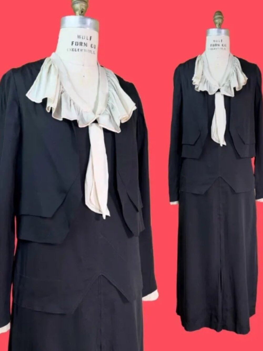 Noir Deco Secretary — 1920s/30s Dress with Dramatic Bow Collar